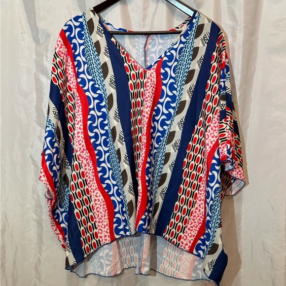 NWT Emery Rose Colorful Geometric Print High-Low Blouse 1XL - Picture 1 of 7